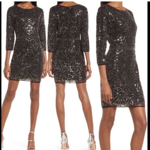 Lulu’s Bright‎ Night Black Beaded Sequin Bodycon Dress sz S - Picture 4 of 10